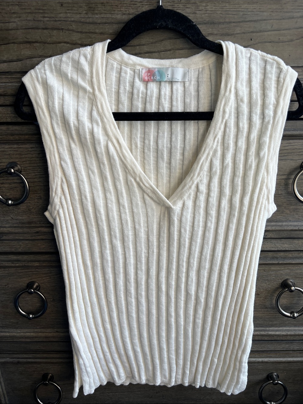 Free People Beach Veda Ribbed Sweater Vest Cream Ivory Small